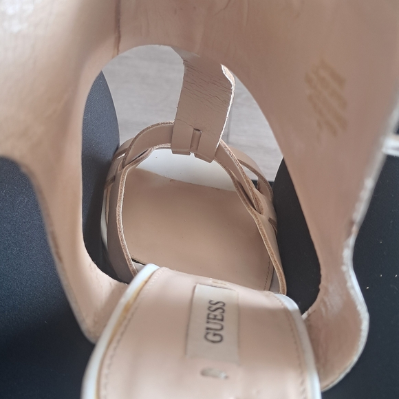 Guess Gwhyanne Size 8 medium Leather Elegant White and Tan Women's Heels - Picture 13 of 16